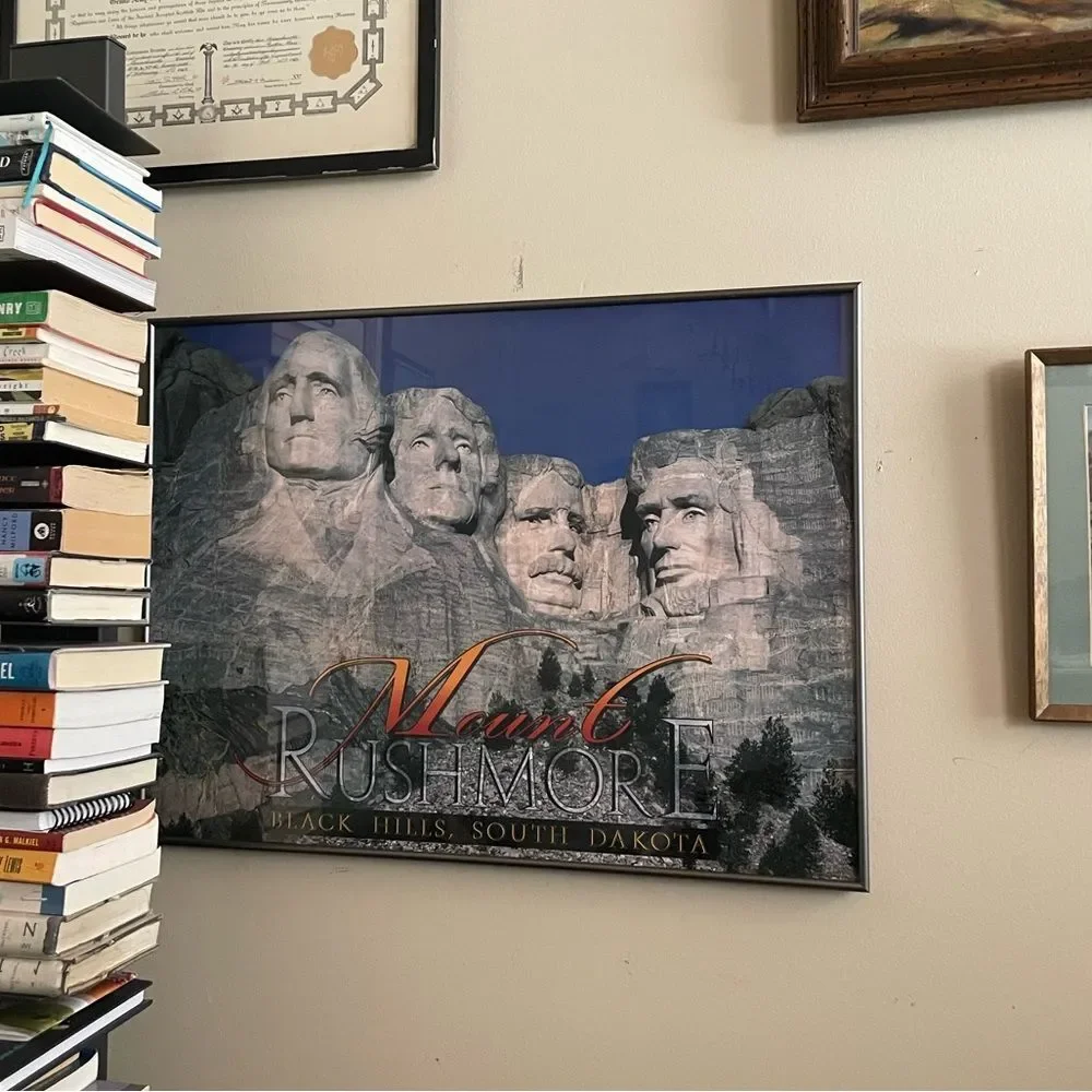 Mount Rushmore Framed Wall Art Blue & Gray with Silver Metal Framenl 19.5”x26””